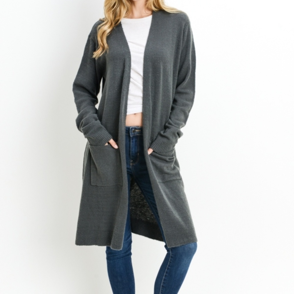 Open Front Jersey-Knit Longline Cardigan